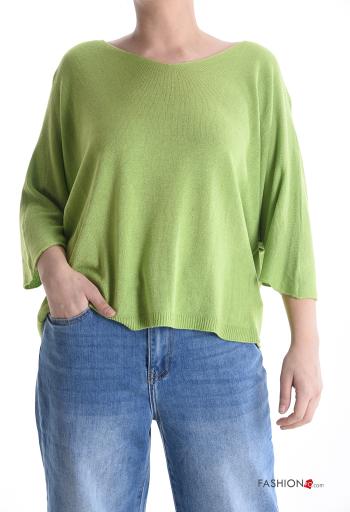 Maglione scollo a V maniche a tre quarti