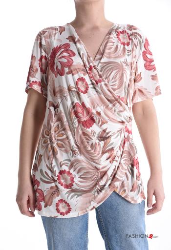 Blusa maniche corte Fantasia floreale scollo a V