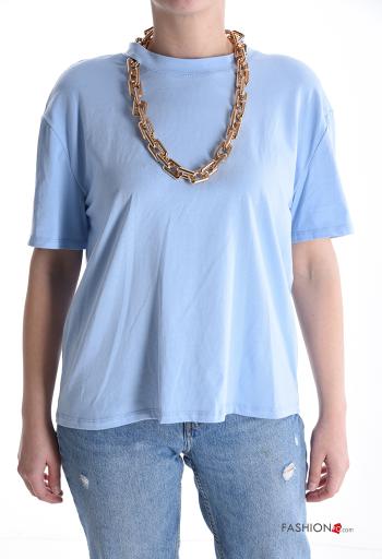 kurze ärmel u-boot ausschnitt Langarmshirt aus Baumwolle mit Halskette - ph 1