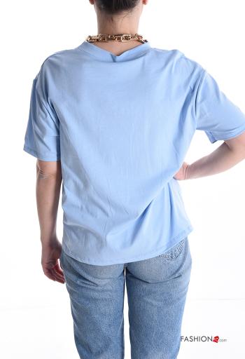 kurze ärmel u-boot ausschnitt Langarmshirt aus Baumwolle mit Halskette - ph 2