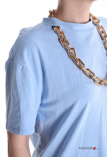 kurze ärmel u-boot ausschnitt Langarmshirt aus Baumwolle mit Halskette - ph 4