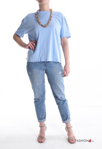kurze ärmel u-boot ausschnitt Langarmshirt aus Baumwolle mit Halskette - ph 5