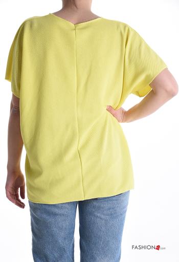 heart motif short sleeve Sweater with v-neck with rhinestones with pearls - ph 2