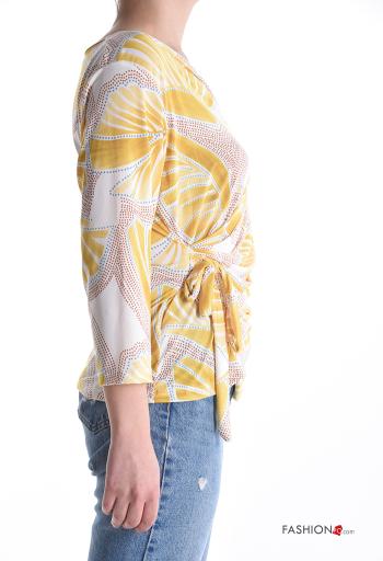 Blusa maniche lunghe Fantasia astratta con fiocco scollo a V - ph 3