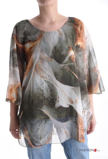 Blusa chiffon maniche volant girocollo Fantasia floreale con fodera