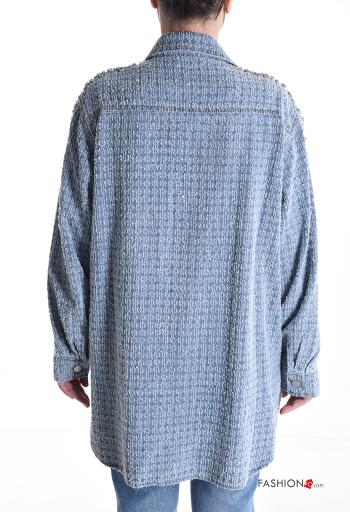 long sleeve with collar Cotton Shirt with buttons with rhinestones with pockets - ph 2