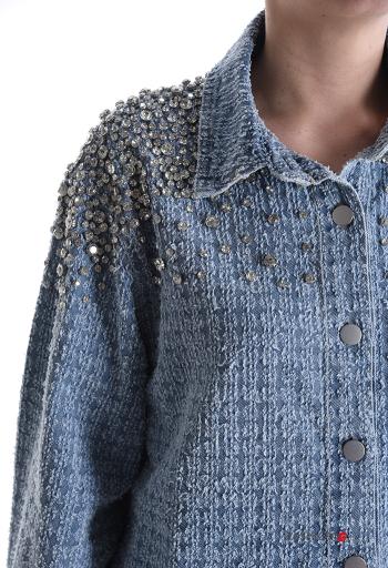 long sleeve with collar Cotton Shirt with buttons with rhinestones with pockets - ph 4