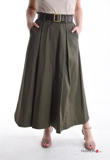 high waist Cotton Skirt with belt with elastic with pockets