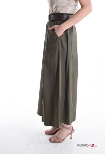 high waist Cotton Skirt with belt with elastic with pockets - ph 3