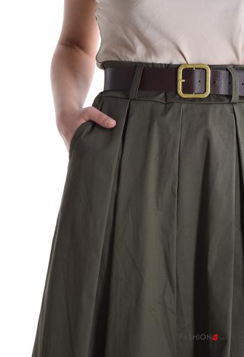 high waist Cotton Skirt with belt with elastic with pockets - ph 4