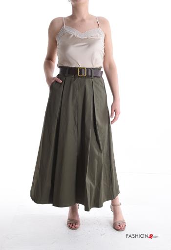 high waist Cotton Skirt with belt with elastic with pockets - ph 5