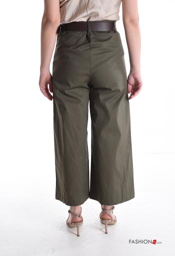 wide leg Cotton Trousers with belt with buttons with zip with pockets - ph 2