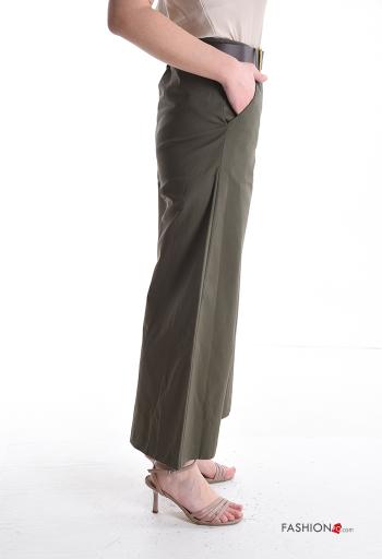 wide leg Cotton Trousers with belt with buttons with zip with pockets - ph 3