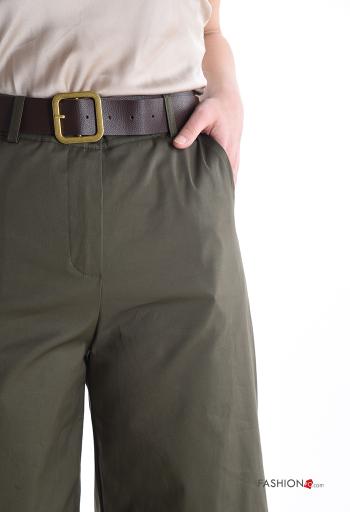 wide leg Cotton Trousers with belt with buttons with zip with pockets - ph 4