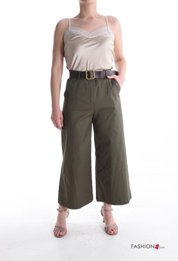 wide leg Cotton Trousers with belt with buttons with zip with pockets - ph 5