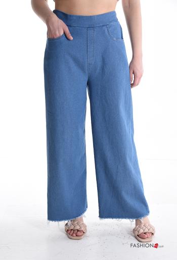 flared long Cotton Jeans with pockets with elastic