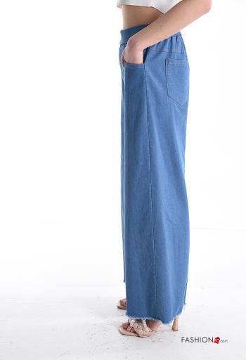 flared long Cotton Jeans with pockets with elastic - ph 3