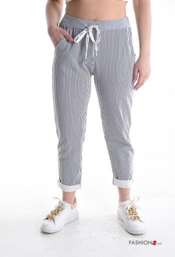 Pantalone sportivo in Cotone Fantasia righe con tasche con elastico
