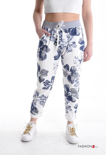 Pantalone sportivo in Cotone Fantasia floreale con elastico con tasche con nastro - ph 1