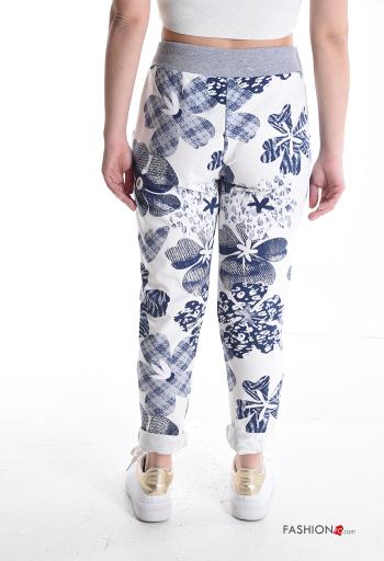 Pantalone sportivo in Cotone Fantasia floreale con elastico con tasche con nastro - ph 2