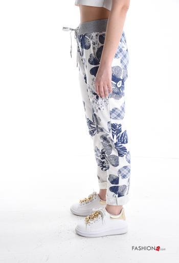 Pantalone sportivo in Cotone Fantasia floreale con elastico con tasche con nastro - ph 3