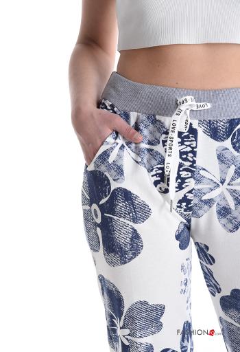 Pantalone sportivo in Cotone Fantasia floreale con elastico con tasche con nastro - ph 4