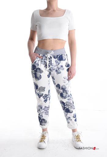 Pantalone sportivo in Cotone Fantasia floreale con elastico con tasche con nastro - ph 5