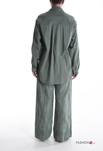 Embroidered long sleeve with collar wide leg Cotton Co-ord with buttons with elastic - ph 2