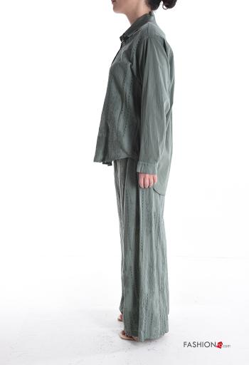 Embroidered long sleeve with collar wide leg Cotton Co-ord with buttons with elastic - ph 3