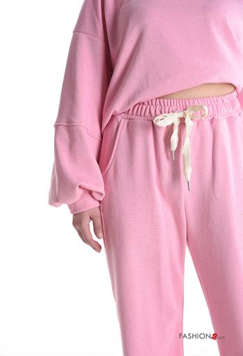 Tuta sportiva in Cotone brillante girocollo con elastico con nastro con tasche con strass - ph 4