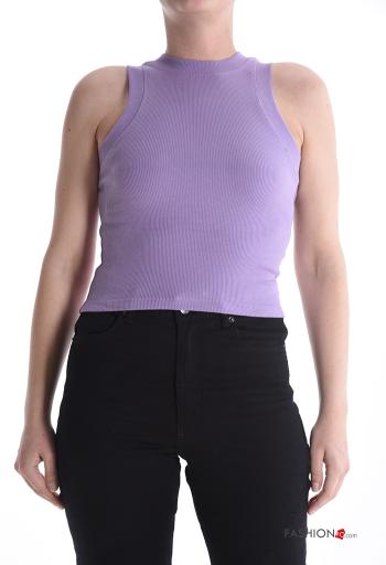 Ribbed crew neck sleeveless Cotton Top with elastic