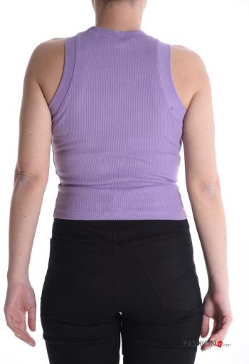 Ribbed crew neck sleeveless Cotton Top with elastic - ph 2
