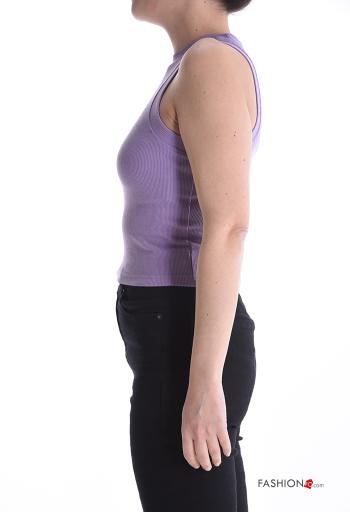Ribbed crew neck sleeveless Cotton Top with elastic - ph 3