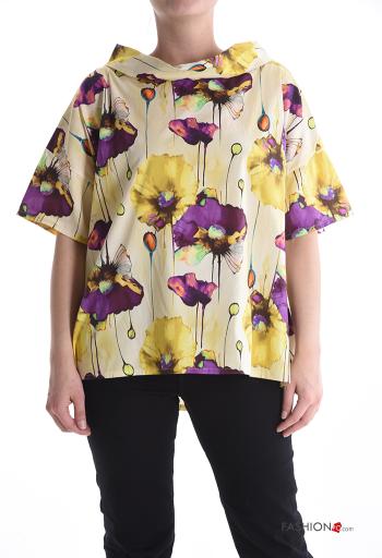Blusa in Cotone maniche corte con colletto Fantasia floreale