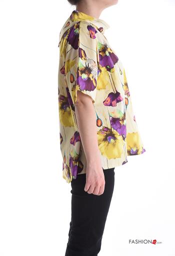 Blusa in Cotone maniche corte con colletto Fantasia floreale - ph 3