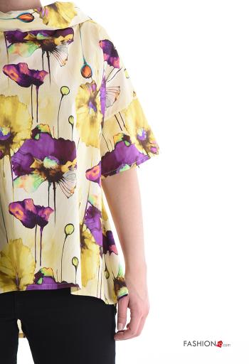 Blusa in Cotone maniche corte con colletto Fantasia floreale - ph 4