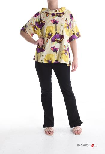 Blusa in Cotone maniche corte con colletto Fantasia floreale - ph 5