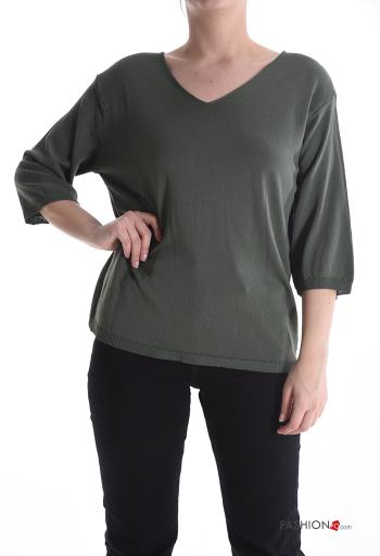 Maglione scollo a V maniche a tre quarti