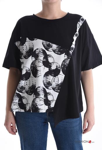 T-shirt in Cotone asimmetrico maniche corte girocollo Fantasia astratta con bottoni