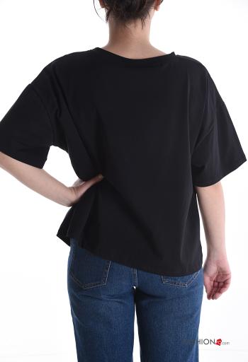 T-shirt in Cotone asimmetrico maniche corte girocollo Fantasia astratta con bottoni - ph 2