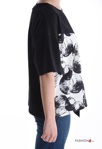 T-shirt in Cotone asimmetrico maniche corte girocollo Fantasia astratta con bottoni - ph 3