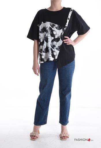 T-shirt in Cotone asimmetrico maniche corte girocollo Fantasia astratta con bottoni - ph 5