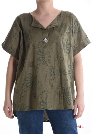 Embroidered short sleeve Cotton Blouse with rhinestones broderie anglaise