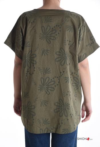 Embroidered short sleeve Cotton Blouse with rhinestones broderie anglaise - ph 2