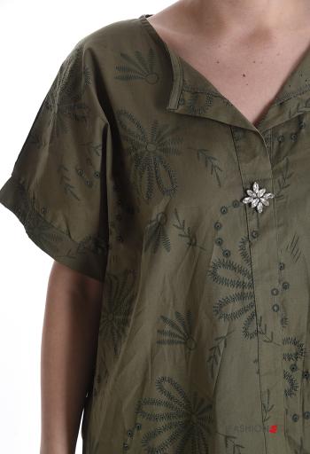 Embroidered short sleeve Cotton Blouse with rhinestones broderie anglaise - ph 4
