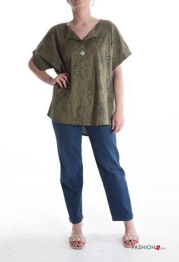 Embroidered short sleeve Cotton Blouse with rhinestones broderie anglaise - ph 5