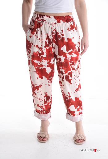 Pantalone in Cotone oversize Fantasia astratta con tasche con elastico