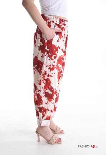 Pantalone in Cotone oversize Fantasia astratta con tasche con elastico - ph 3