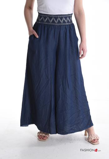 Pantalone vita alta wide leg con tasche con elastico - ph 1