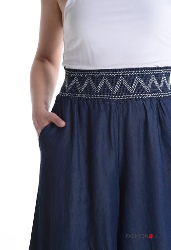 Pantalone vita alta wide leg con tasche con elastico - ph 4
